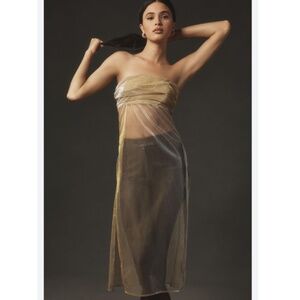 BY ANTHROPOLOGIE STRAPLESS SHEER METALLIC TOP
